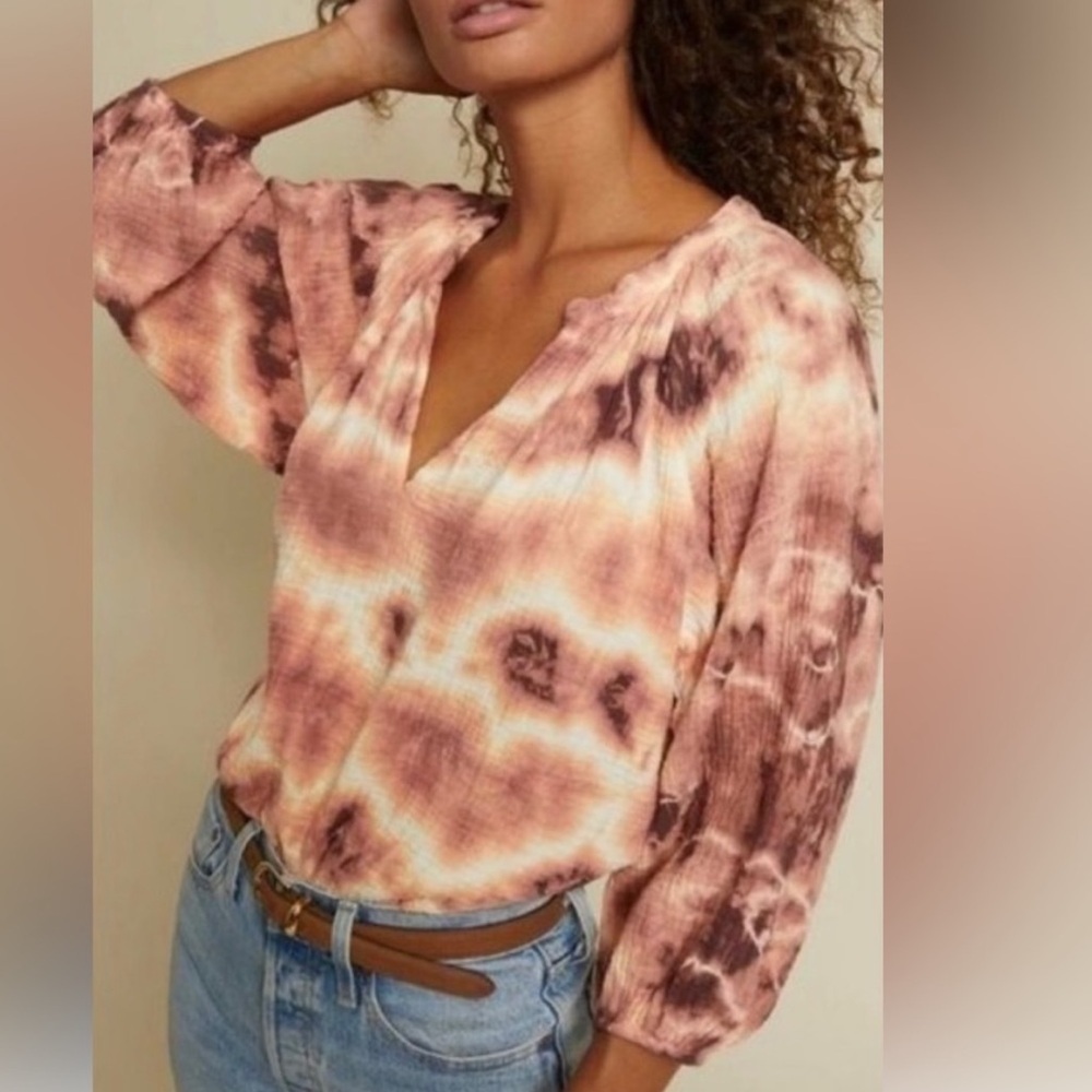 Nation LTD Mimi Romance Gauze Tie Dye Puff Sleeve Top sz S